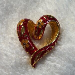 DAZZLING NOLAN MILLER TOPAZ RHINESTONE RUBY RED YELLOW ENAMEL HEART PENDANT